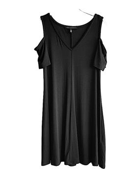WHBM Cold Shoulder Dress V-neck Jersey Shift Black Size S